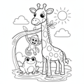 Cute animals coloring page with giraffe, monkey, and frog